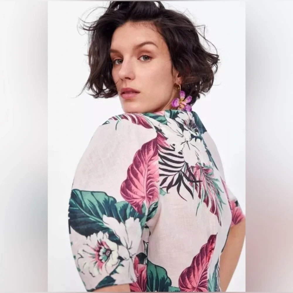 Zara Pink Linen Blend Wrap Blouse - Picture 10 of 11